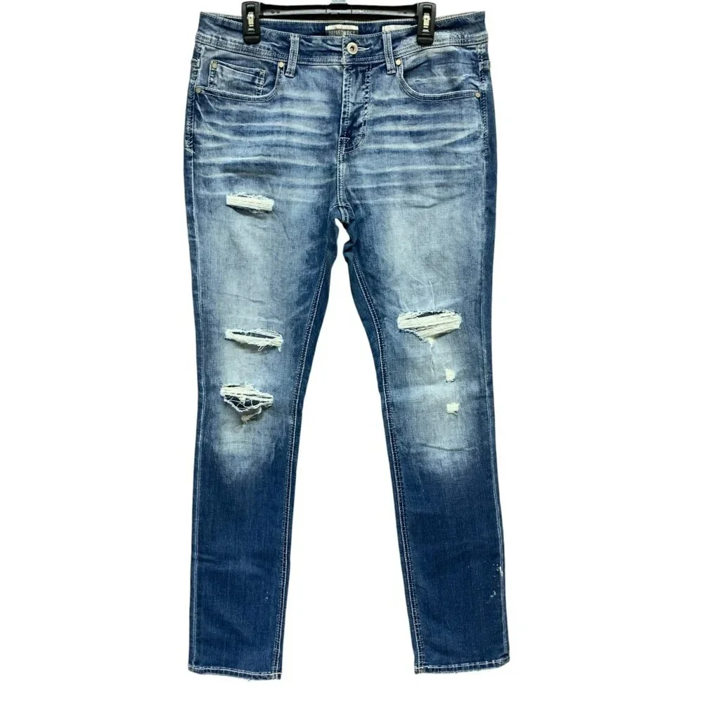Buckle Departwest Seeker Taper Stretch Jean MEN’S‎ 34×34 Medium Wash Distressed
